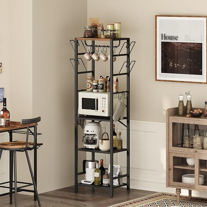 4-Tier Pot Rack, Pots and Pans Organizerand for Kitchen, Lid Organizer Rack with U-Shaped Lid Holders, Kitchen Storage Shelf for Standing Cookware, Rustic Brown and Black POHR3001