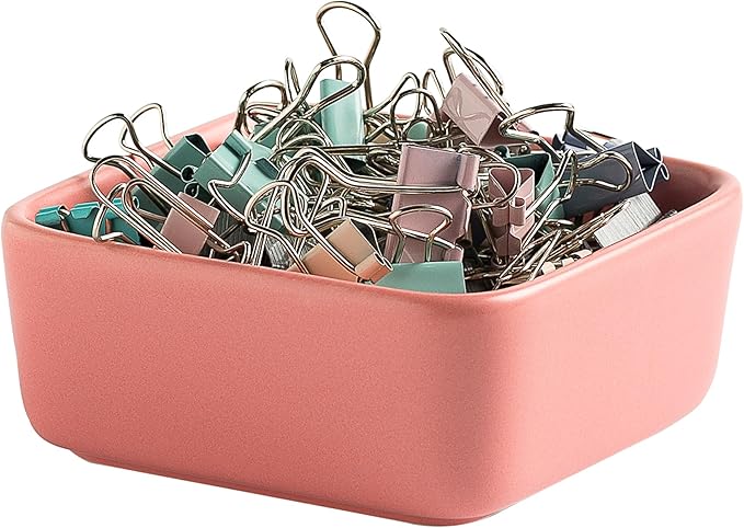 Ceramic Paper Clip Holder for Desk Cute Binder Holder Paperclip Holders for Office Paper Clips Dispenser Organizer desk décor (pink)