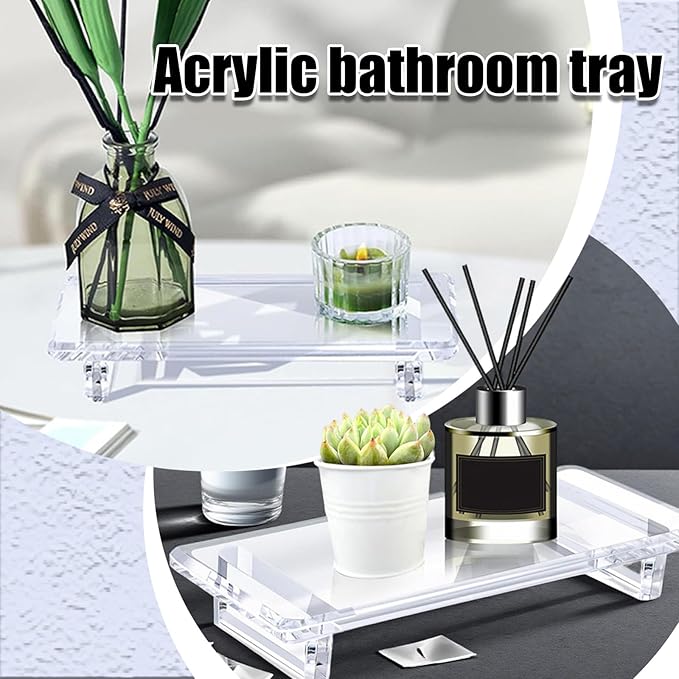 2 Pack Bathroom Tray Countertop Acrylic Vanity Trays Elegant Perfume Trays Organizer Waterproof Decorative Display for Bottles Candles Plants