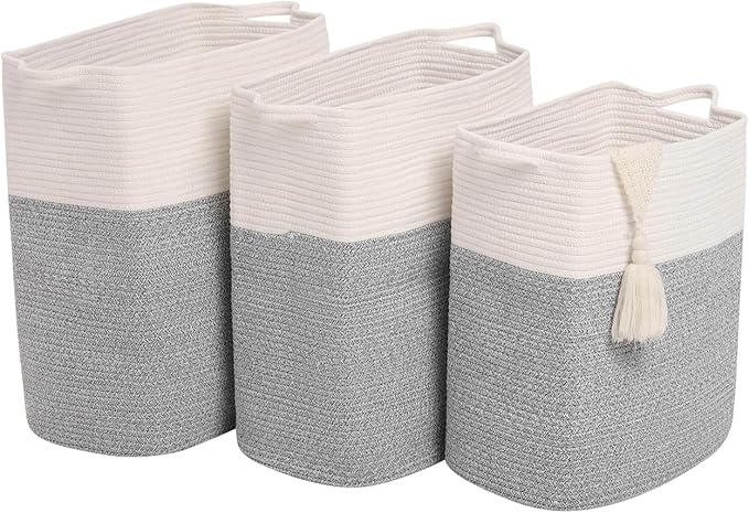 Tall Laundry Basket With Handles,Woven Cotton Rope Big Laundry Hamper Sorters,Versatile Storage for Dirty Clothes,Baby Toys,and Blankets in Bathroom, Nursery,and Living Room (Silver Gray, 80L)