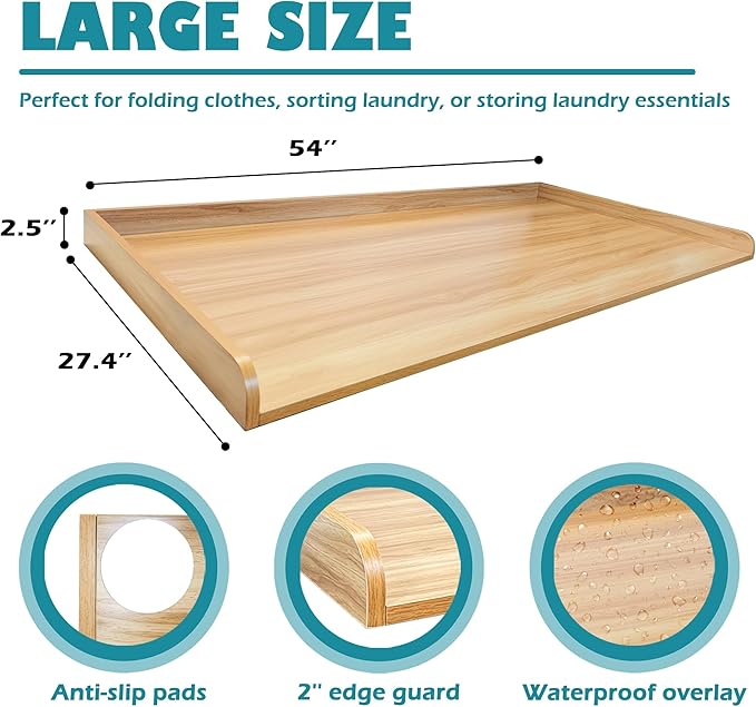 Royxen Laundry Countertop Solid Wood, Countertop for All Front-Loaded Washing Machine and Dryer, Extra Room for Laundry Room, Oak