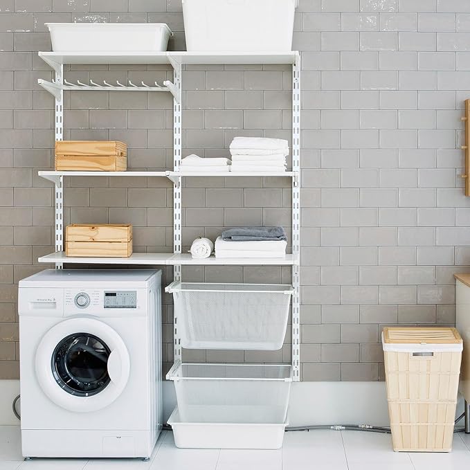 6 Pcs Dual Track Upright Wall Shelving System Heavy Duty Support System Twin Slot Shelf Rail Shelf Standards for Pantries Linen Closets Laundry Rooms(White,25 Inch)