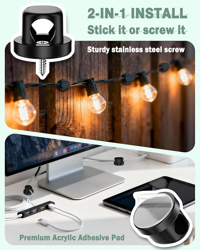 Rotatable Cord Holder, Snap-Lock Cable Clips, 8 Pack Adhesive Cord Organizer, Phone Charger Wire Organizer Keeper for Nightstand Car Kitchen Appliances Office Accessory,Black