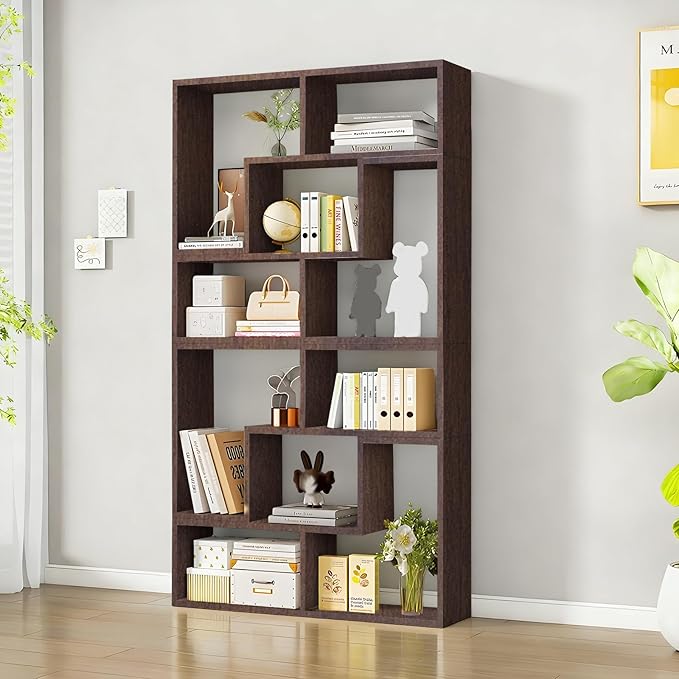 Expandable Bookcase with Adjustable Width,Wooden Room Divider Bookshelf,Standing Display Storage Organizer for Living Room,Study Room or Home Office