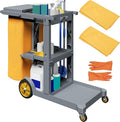 YITAHOME Janitorial Cart, Cleaning Carts on Wheels, 3-Shelf Commercial Traditional Plastic Housekeeping Cart, with 2 Yellow 25 Gallon Vinyl Bag and Pair of Rubber Gloves, Gray
