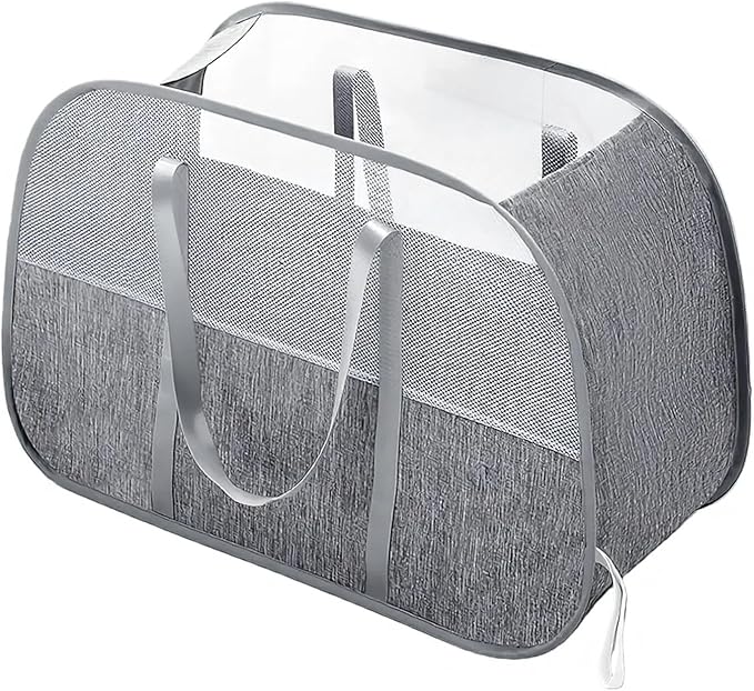 Large Collapsible Laundry Hamper, Gray Oxford Cloth 95L Capacity laundry basket with Handles, Breathable Mesh Design, Sturdy Steel Frame Clothes Hamper with Easy Carry 26.8x12.2x17.7 Inch