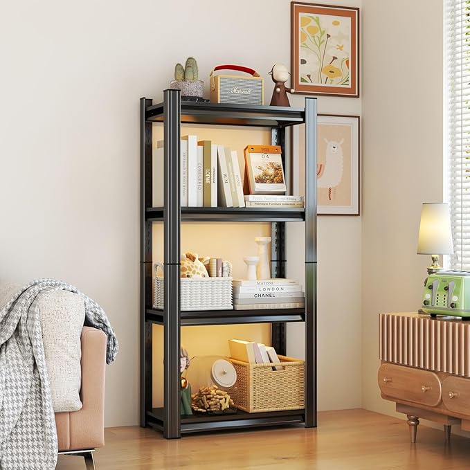 Storage Shelves, Garage Metal Shelving Unit, Adjustable, Double-Layer Column with Reinforced Ribs, Heavy-Duty, Capable of Bearing 2400 lbs, Suitable for Garage, Warehouse, Kitchen Storage