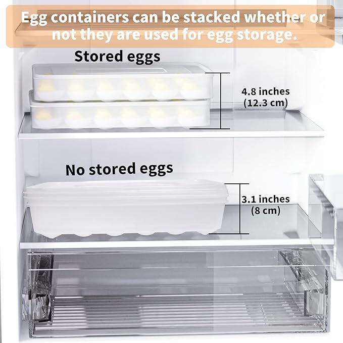 77L Deviled Egg Containers with Lid, (Set of 2), Plastic Deviled Egg Carrier Tray for 60 Eggs, Clear Storage Egg Holder for Refrigerator, Fridge Stackable Countertop Portable Egg Dispenser