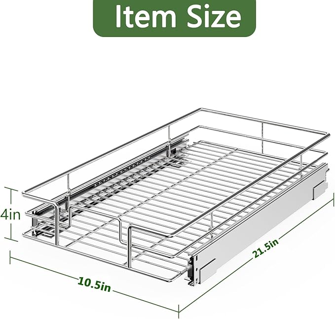 LOVMOR Pull Out Cabinet Organizer 10½"W x 21½"D, Kitchen Cabinet Pull Out Shelves Slide Out Storage…