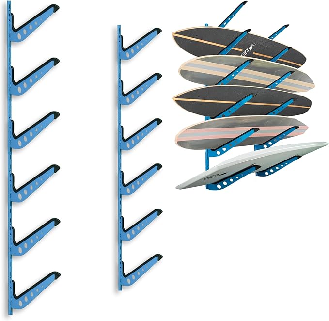 Snowboard Wall Mount, Adjustable 5/6 Board Surfboard Rack, Surfboard Wall Hangers for Surfboard, Wakeboard, and Snowboard Storage at Home or Garage
