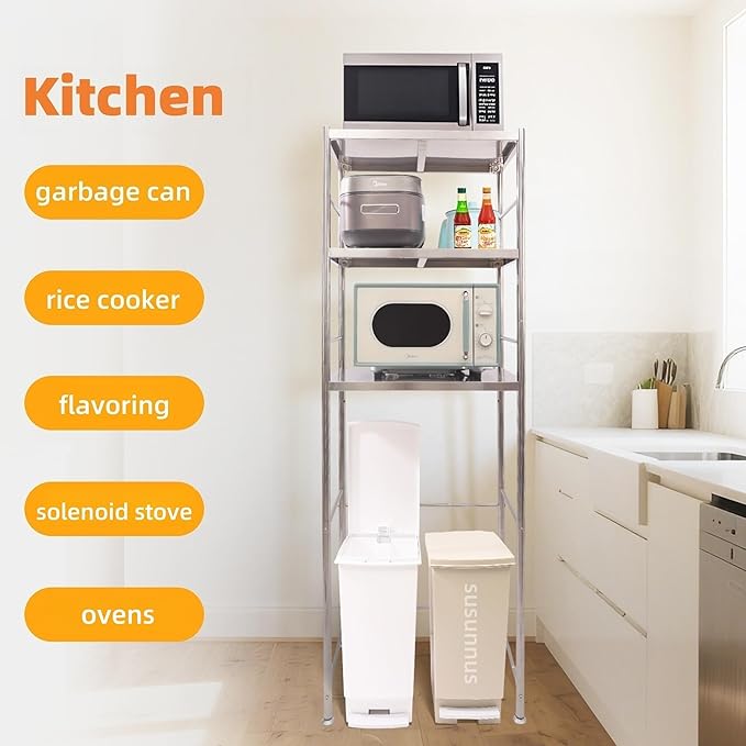 susunnus Stainless Steel Shelf,Kitchen Storage Shelves,Microwave Shelf,Mini Fridge Shelves,Adjustable Layers,Open Lower Tier,Laundry Room, Repository (2tier(23.6x15.7x53.1in))