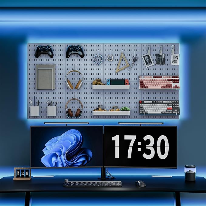 Pegboard Combination Kit, 25.2" x 50.4" Wall Mounted Storage Set with 8 Pegboards & 40 Accessories Hanging, Peg Boards Organizer