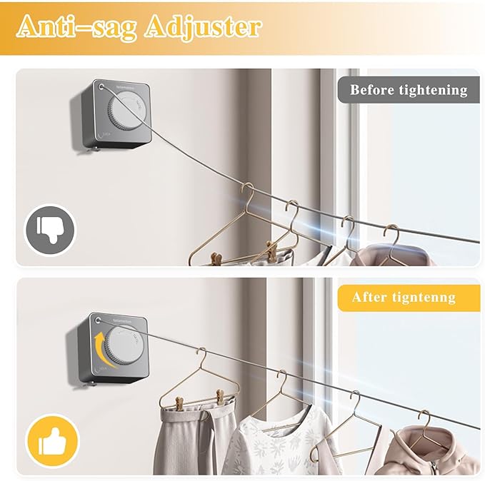 Retractable Clothesline Indoor, Non-Sagging Outdoor Clothes Line retracting,15.4 Ft Heavy-Duty Clothes Drying Laundry Line,Wall Mounted Stainless Steel Line (Gray)