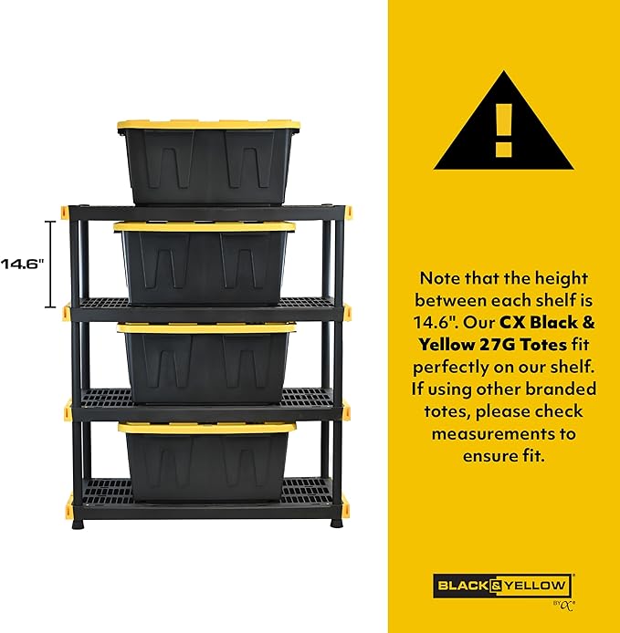 CX Black & Yellow, Shelving Unit and Heavy Duty Storage Containers, Extremely Durable (Shelf + 27 Gallon Container (8-Pack)), for Garage, Warehouse & Seasonal Storage
