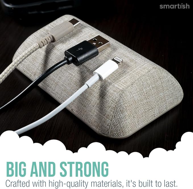 Smartish® Magnetic Cord Holder - Bigger Cable Wrangler Stocking Stuffer Organizer with Magnet Clips for Charger Management on Desktop, Nightstand - Holds 6+ Cables - Lightly Toasted Beige