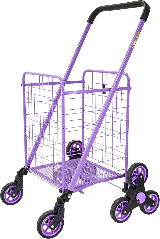 dbest Products Stair Climber Cruiser Cart Shopping Grocery Rolling Folding Laundry Basket on Wheels Foldable Utility Trolley Compact Lightweight Collapsible, Purple