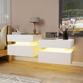 Floating Nightstand Set of 2,Modern Bedside Tables with LED Light for Bedroom,Small Night Stands with Drawers, Wall Mounted End SideTables Set for Living Room