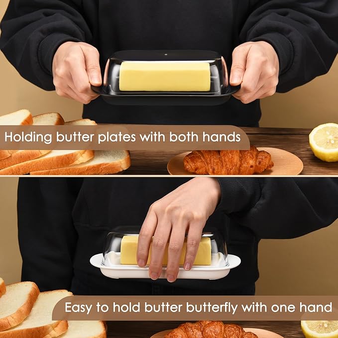 Butter Dish with Clear Lid, Butter Keeper for Countertop, Airtight Butter Dish, Plastic Butter Keeper Tray for West/ East Coast Butter, Dishwasher Safe(White)