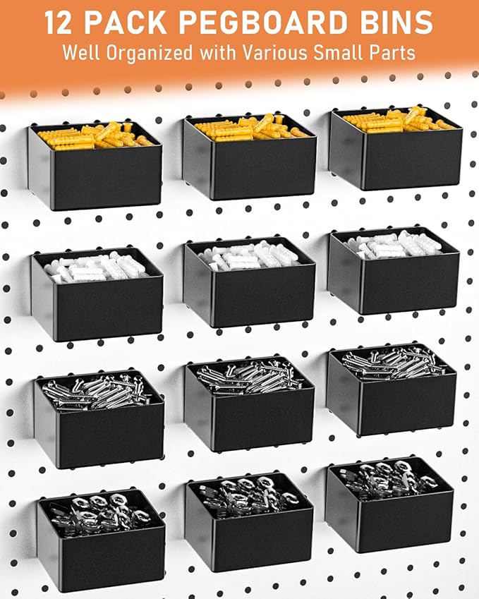 INCLY 170PCS 1/4 Inch Pegboard Hooks Kit, Extra Thick Heavy Duty Peg Board Organizer Accessories Assortment with Pegboard Bins & Peg Lock for Only 1/4" Pegboard Hanging Tools Garage Wall Attachment