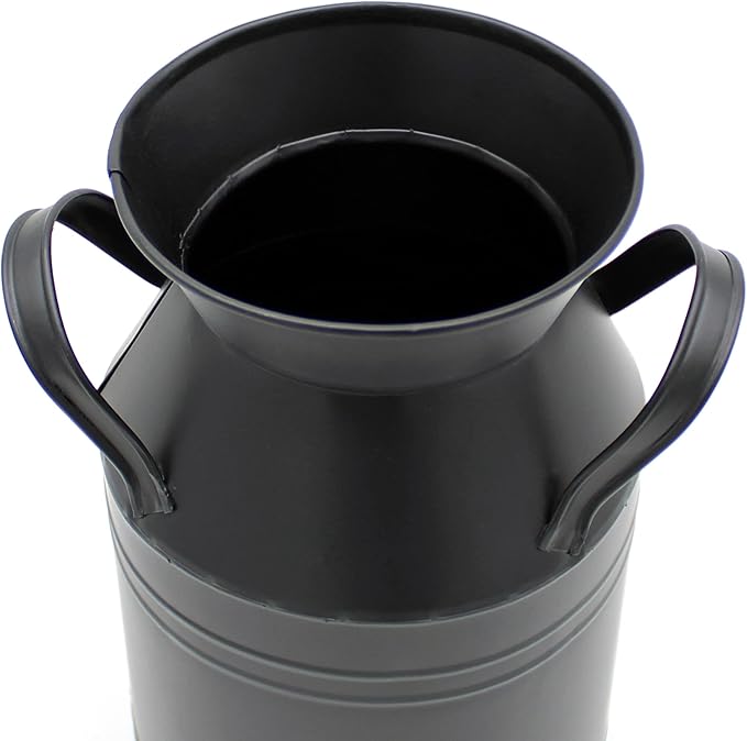 CVHOMEDECO. Farmhouse Galvanized Metal Milk Can, Old Rustic Primitives Jug Vase for Home and Garden Décor. Black