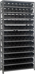 Quantum Storage Systems 1275-101BK Solid Heavy Duty 13 Shelves 96 Economy Black Bins 75" H x 36" W x 12" D
