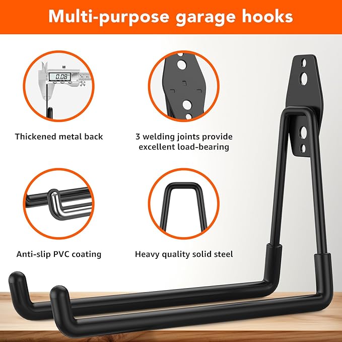 42 Pack Garage Hooks with Anti-Slip Coating Heavy Duty Wall Mount Hooks for Garage Storage and Hanging Hoses Bike Garden Tools Ropes etc