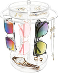 Acrylic Sunglasses Holder Stand with 360° Rotation - Double-Layer Trays, Dustproof Top Lid, Clear Eyeglasses Display Rack for Tabletop/Vanity/Office - Space-Saving, Shatter-Resistant & Modern Decor