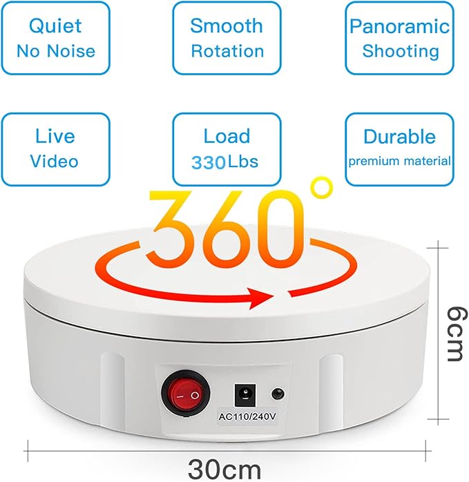 JAYEGT Motorized Rotating Display Stand, 350Lbs Load，360 Degree Electric Rotating Turntable for Photography Products Display，Live Show,Remote Control +5 Colors Backgrounds (White/11.8inch / Wired)