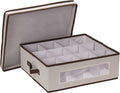 Household Essentials 538 Vision China Storage Box for Tea Cups and Mugs with Lid and Handles | Natural Canvas with Brown Trim