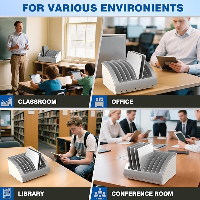 POCHAR 8-Device Universal Charging Station for Laptops & Chromebooks – Classroom Organization for iPads, Tablets & More, Ideal for Schools & Offices