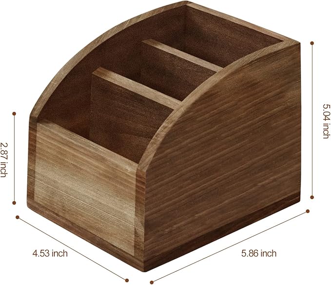 OKSQW Rustic Vintage Wooden Desk Organizer Farmhouse Wood Remote Control Caddy, 3 Slot Tabletop Desktop Office Supply Storage Rack Desktop TV Remote Control Holder Home Decor Office Supplies Storage