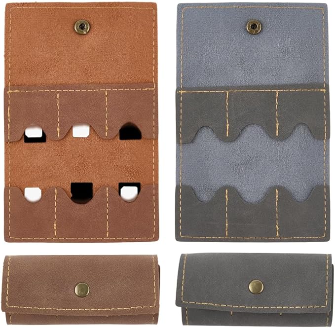 2PCS PU Leather Memory Card Holder with Metal Snap Button Micro SD Carry Cover Foldable Gaming Card Organizer Portable Retro Leather Guitar Pick Case for Travel Daily Storage CFexpress SIM