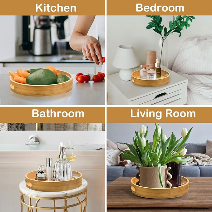 Lazy Susan Turntable Organizer 12 inch - Lazy Susan for Table Top, Countertop, Dining Table, Pantry - Kitchen Cabinet Organizersan (Bamboo)