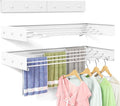 Wall Mounted Drying Rack for Laundry 31.5'', Folding Clothes Drying Rack Wall Mount with 5 Rods and 6 Hooks, Space Saving Collapsible Towel Rack for Indoor Outdoor Bathroom Balcony (White, 31.5'')