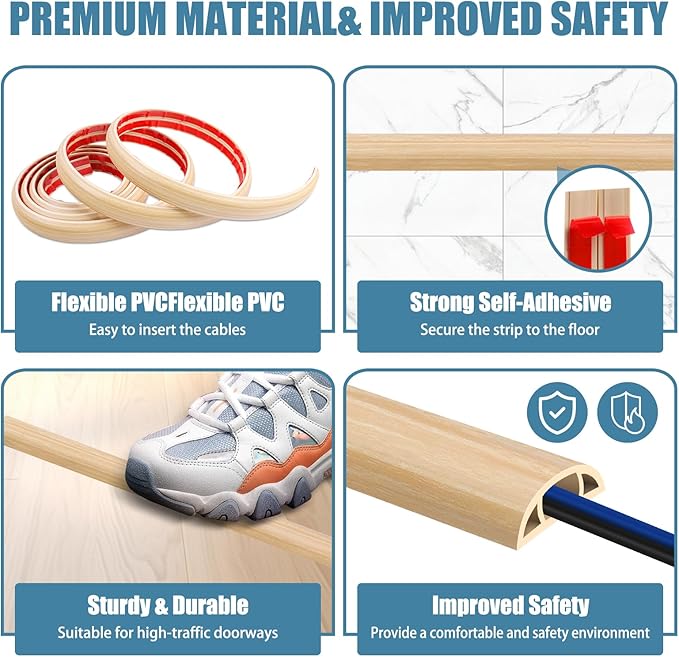 Floor Cord Covers for Wires 10FT Cable Hider Wire Cover Self Adhesive Cord Hider Floor for Offices, Homes, Workshops, Warehouses Cable Cavity 0.39" W x 0.27" H