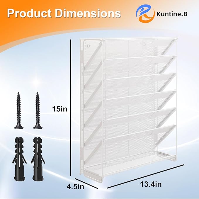 Kuntine.B Wall File Organizer Hanging Magazine Holder (White, 7 Tier)