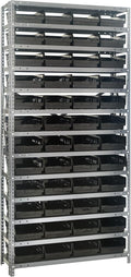 Quantum Storage Systems 1275-107BK Steel Shelving Unit with 4" Shelf Bins, 12" D x 36" W x 75" H, Black