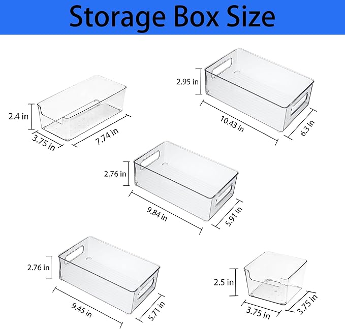 Refrigerator Organizer Bins 6 Pack Fridge Organizers with Handles Clear Freezer Storage Containers for Pantry, Cabinets,Shelves, Drawer