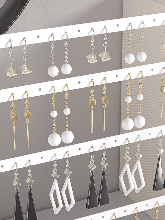 Earring Holder Organizer,Pierced Large Earrings Display Stand For Selling,Small Stud Earring Organizer Rack,Hoop Earring Storage Hanger Tree (White, 4 tier)