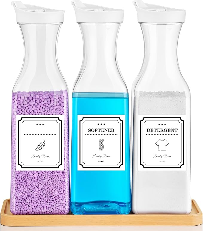 Laundry Detergent Dispenser,54OZ Laundry Soap Dispenser,Liquid Laundry Detergent Container,Fabric Softener Dispenser with Tray,Laundry Room Organizer with 4 Labels