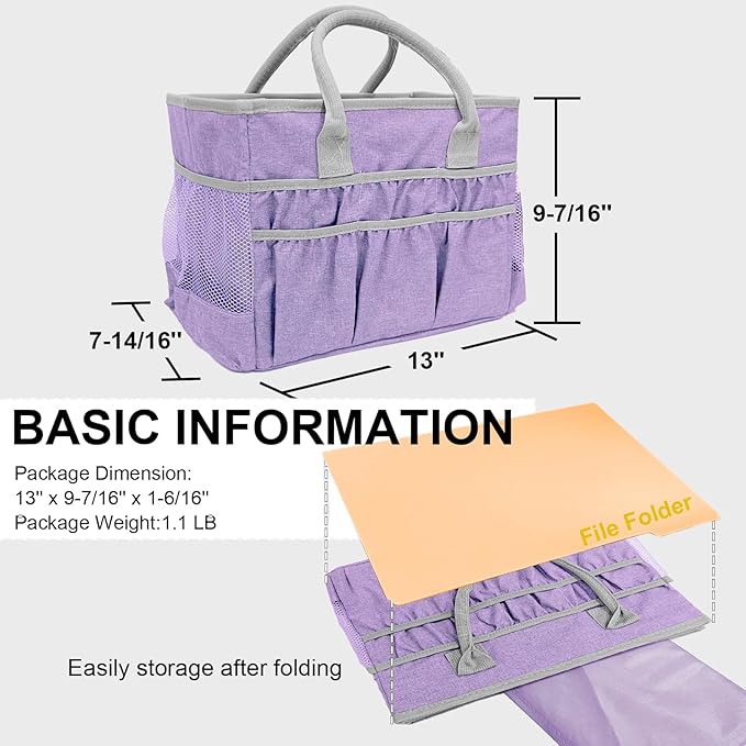 Cupohus Water-Resistant Art Organizer Tote Bag - Craft Storage Bag with Multiple Pockets and Handles for Artists, Kids, Students, and More – Lilac