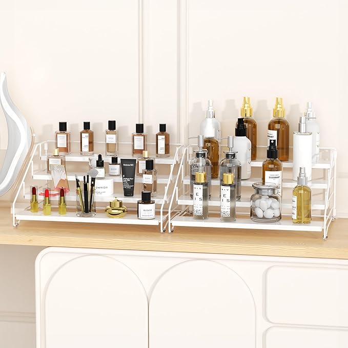 Spice Organization for Cabinet, Spice Rack Organizer, Spice Rack Organizer for Cabinet, Depth Adjustable Seasoning Organzier Organizer for Cabinet, Countertop, Pantry, Metal, White (2 Pack)
