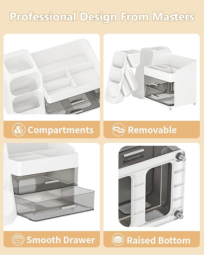 Makeup Organizer with Drawers, Skincare Organizer (Large Size Thick), Storage Box Cosmetic Display Cases, Make up Organizers for Vanity, Dresser, Desk, Kitchen, Countertop (White)