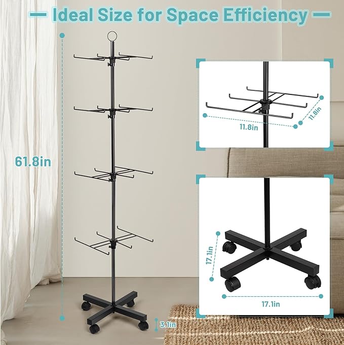 Retail Display Stand Rotating Display Stand 4 Tier Spinning Display Stand for Craft Shows, Jewelry, Keychain, Earring Adjustable Height Retail Display Racks (Black)