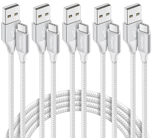 etguuds USB A to USB C Cable 5-Pack (3/3/6/6/10 ft), Fast Charging Type C Charger Cord for iPhone 17 16 15 Pro Max Plus Air, Samsung Galaxy S25 S24 S23 S22 S21 S20 A56 A17 A16, Pixel, Moto G, White