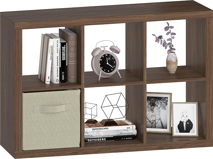 6 Cube Organizer, Cube Storage Organizer with Fabric Bin, Cube Storage Shelf for Bedroom, Living Room, Office, Modular Bookshelf Organizer for Books, Closet, Classic Oak