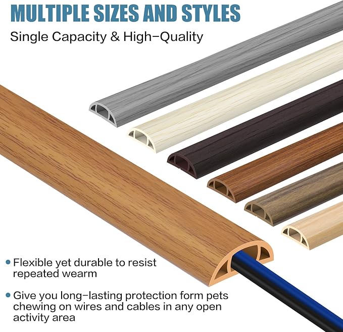 Floor Cord Covers for Wires 3.3FT Cable Hider Wire Cover Self Adhesive Cord Hider Floor for Offices, Homes, Workshops, Warehouses Cable Cavity 0.39" W x 0.27" H