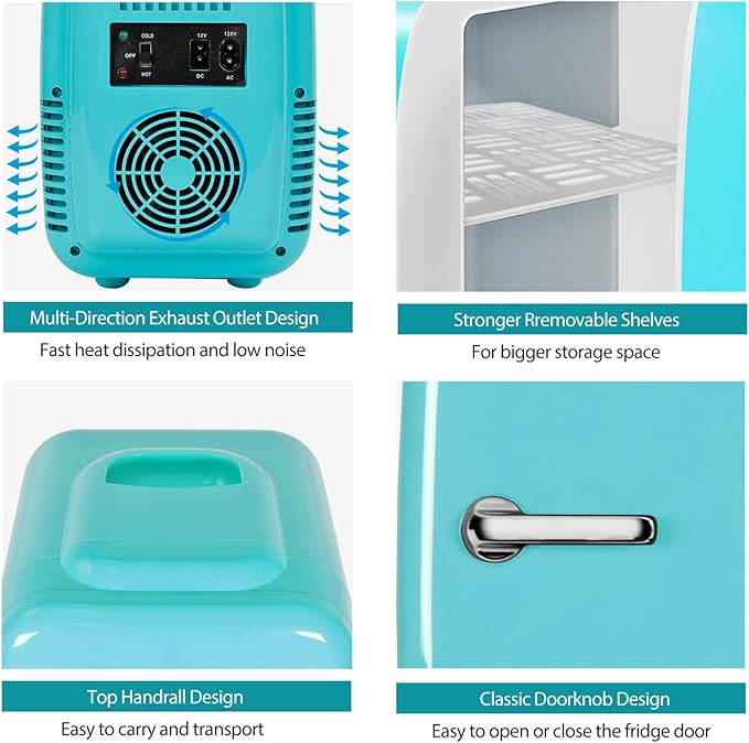 CAYNEL Mini Fridge, 4 Liter/ 6 Cans Small Refrigerator for Bedroom, 110V AC/ 12V DC Thermoelectric Cooler and Warmer for Drink Office Dorm Car, Blue