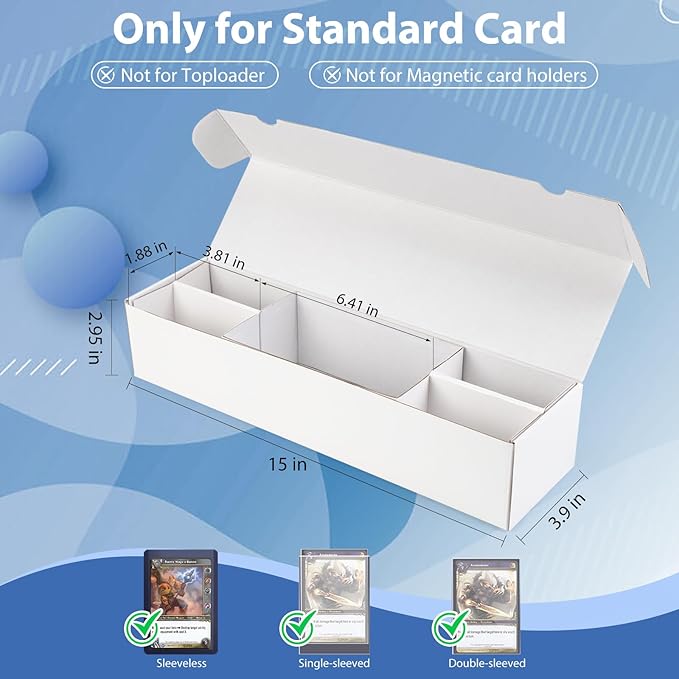Trading Card Storage Box, Mtg Storage Card Box with 5-Compartment, Ultra-thin White Cardboard Collector Box for TCG/Baseball Sports Cards Storage, 2 Count
