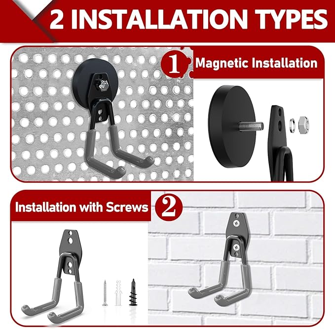 3-H Heavy Duty Magnet Garage Hooks 2 Pack, Large Strong Magnetic Hooks for Hanging Cordless Power Drill, Utility Magnetic Tool Holder for Metal Cabinet, Steel Pegboard, Toolbox, Garage(Orange)